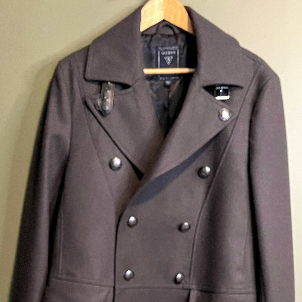 Men's GUESS Tomlin Melange Green Wool Trenchcoat